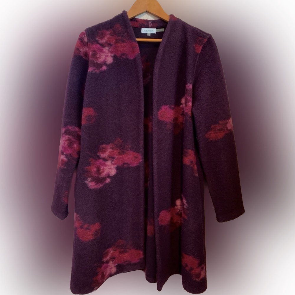Calvin Klein Floral Print Wool Blend Coat Medium - Picture 2 of 8